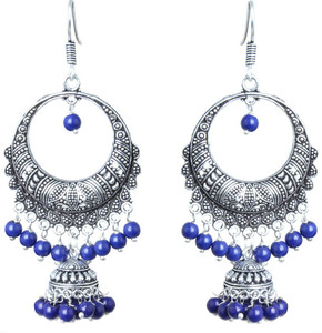 Waama Jewels Pink Black Silver Plated ChandBali Jhumka For Women and Girls Perfect for All Occasions Pearl Brass Chandbali Earring