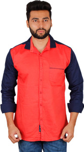 La Milano Men's Solid Casual Orange, Dark Blue Shirt