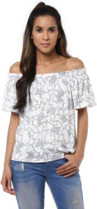 Harpa Casual Short Sleeve Floral Print Women's White Top