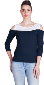 Vea Kupia Party 3/4th Sleeve Solid Women's Blue Top
