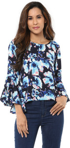 Harpa Casual 3/4th Sleeve Floral Print Women's Dark Blue Top