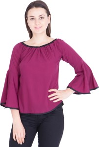 Khhalisi Casual Bell Sleeve Solid Women's Purple Top