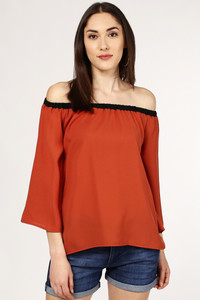 SASSAFRAS Casual 3/4th Sleeve Color Blocked Women's Brown, Black Top