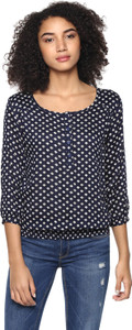 Harpa Casual 3/4th Sleeve Floral Print Women's Dark Blue Top