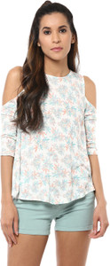 Harpa Casual 3/4th Sleeve Floral Print Women's White Top