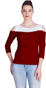Vea Kupia Party 3/4th Sleeve Solid Women's Maroon, White Top
