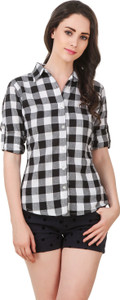 Pour Femme Women's Checkered Casual Black, White Shirt