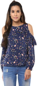 Harpa Casual Full Sleeve Floral Print Women's Dark Blue Top