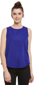 Miss Chase Casual Sleeveless Solid Women's Blue Top