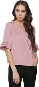 Marzeni Casual 3/4th Sleeve Solid Women's Pink Top