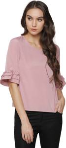 Marzeni Casual 3/4th Sleeve Solid Women's Pink Top