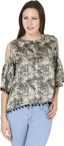 Naisha Casual Shoulder Strap Self Design Women Black, Beige Top