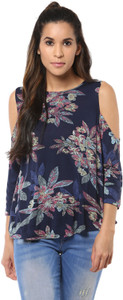 Harpa Casual 3/4th Sleeve Floral Print Women's Dark Blue Top