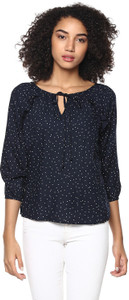 Harpa Casual 3/4th Sleeve Polka Print Women's Dark Blue Top