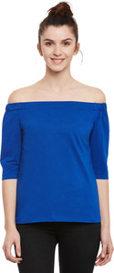 Miss Chase Casual 3/4th Sleeve Solid Women's Blue Top