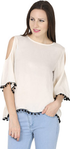 Naisha Casual Shoulder Strap Solid Women White Top