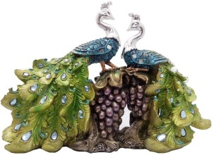 art n hub peacock couple bird figurine home interior décor gift statue(h-24 cm) decorative showpiece  -  24 cm(earthenware, multicolor)