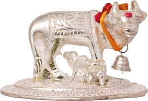art n hub kamdhenu cow and calf pooja mandir idol - home décor gift statue(h-6 cm) decorative showpiece  -  6 cm(aluminium, silver)
