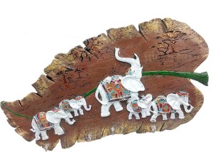 art n hub wall hanging elephant family leaf key holder fengshui gift item(h-25 cm) decorative showpiece  -  25 cm(earthenware, gold)