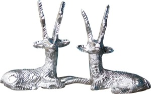 art n hub fengshui luck symbol deer couple / animal figure statue - white metal silver plated handicraft decorative home interior & table décor figurine / gift item decorative showpiece  -  10 cm(aluminium, silver)