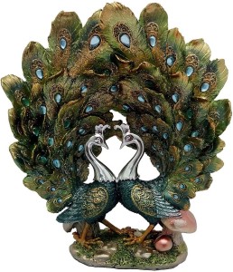 art n hub peacock couple bird figurine home interior décor gift statue(h-33 cm) decorative showpiece  -  33 cm(earthenware, multicolor)
