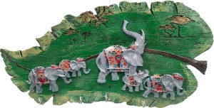 art n hub wall hanging elephant family leaf key holder fengshui gift item(h-25 cm) decorative showpiece  -  25 cm(earthenware, green)