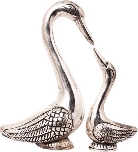 art n hub fengshui romantic swan pair love couple figurine home décor gift(h-13 cm) decorative showpiece  -  13 cm(aluminium, silver)