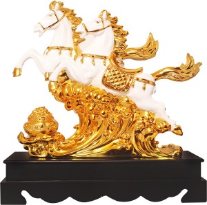 art n hub fengshui horse couple pet animal statue home interior gift item(h-47 cm) decorative showpiece  -  47 cm(earthenware, gold)