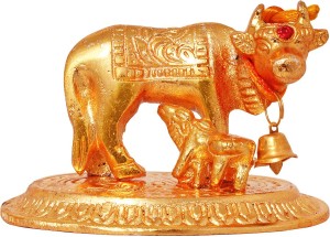 art n hub kamdhenu cow and calf pooja mandir idol - home décor gift statue(h-6 cm) decorative showpiece  -  6 cm(aluminium, gold)