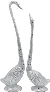art n hub fengshui romantic swan pair love couple figurine home décor gift(h-55 cm) decorative showpiece  -  55 cm(aluminium, silver)