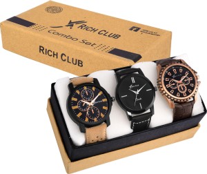 Rich Club Combo Of Three High Quality Leather Analog Watch  - For Boys