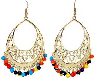 Pingaksh Crafty Collection Beautiful Multicolor Beads Chand Bali Pearl Alloy Chandbali Earring