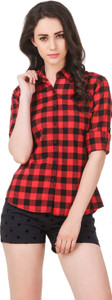 Pour Femme Women's Checkered Casual Red, Black Shirt