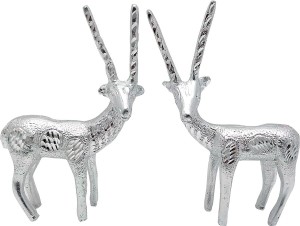 art n hub fengshui luck symbol deer couple animal statue décor gift item(h-19 cm) decorative showpiece  -  19 cm(aluminium, silver)
