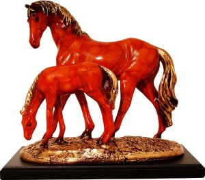 art n hub fengshui horse couple pet animal statue home interior gift item(h-29 cm) decorative showpiece  -  29 cm(earthenware, gold)