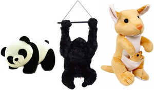 RMA Australia Wild Animals Combo - Panda, Kangaroo(with baby) and Gorilla - 32 cm