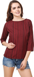 Delux Look Casual 3/4th Sleeve Printed Women's Red Top