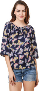 Delux Look Casual 3/4th Sleeve Printed Women's Blue Top