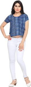 Urban Fashion Bank Casual Short Sleeve Printed Women's Dark Blue Top
