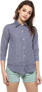 Mayra Women's Checkered Casual Blue Shirt