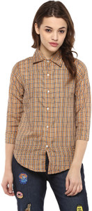 Mayra Women's Checkered Casual Yellow Shirt