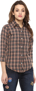 Mayra Women's Checkered Casual Orange Shirt