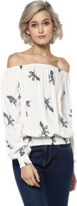 Harpa Casual Full Sleeve Floral Print Women's White Top