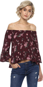 Harpa Casual 3/4th Sleeve Floral Print Women's Maroon Top