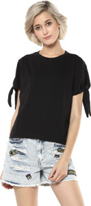 Harpa Casual Short Sleeve Solid Women's Black Top