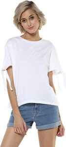 Harpa Casual Short Sleeve Solid Women's White Top