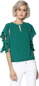 Harpa Casual Short Sleeve Solid Women's Green Top