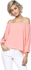 Harpa Casual 3/4th Sleeve Solid Women's Pink Top