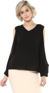 Harpa Casual Full Sleeve Solid Women's Black Top