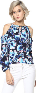 Harpa Casual Full Sleeve Floral Print Women's Dark Blue Top